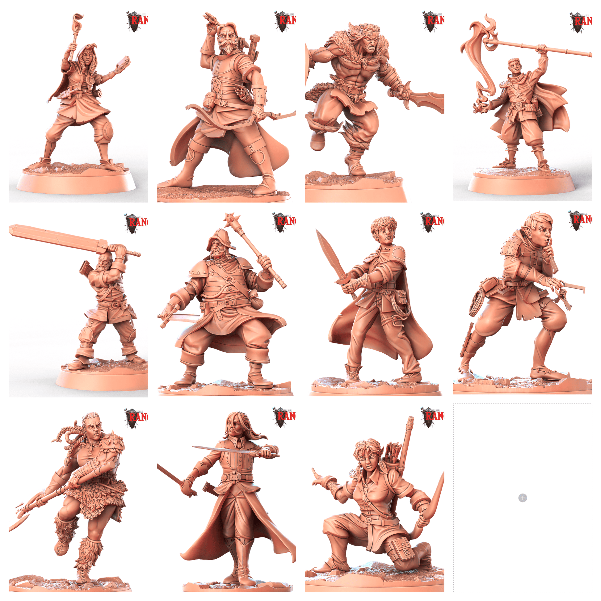 3D Printed STL Miniatures Ranger Companions Set Rangers  28 - 32mm War Gaming D&D - 3D Printing Boss 