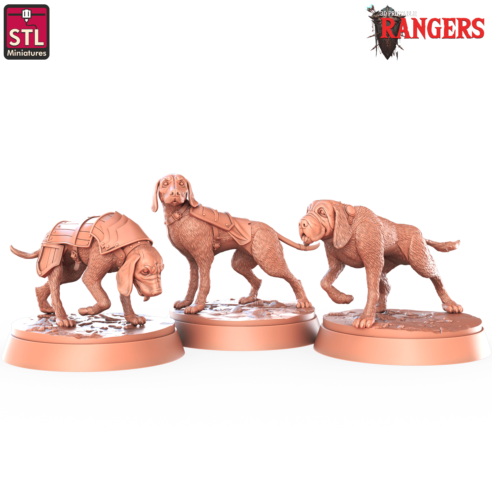 3D Printed STL Miniatures Ranger Hounds Rangers  28 - 32mm War Gaming D&D - 3D Printing Boss 