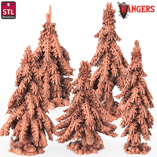 3D Printed STL Miniatures Rangers Trees Set Rangers  28 - 32mm War Gaming D&D - 3D Printing Boss 