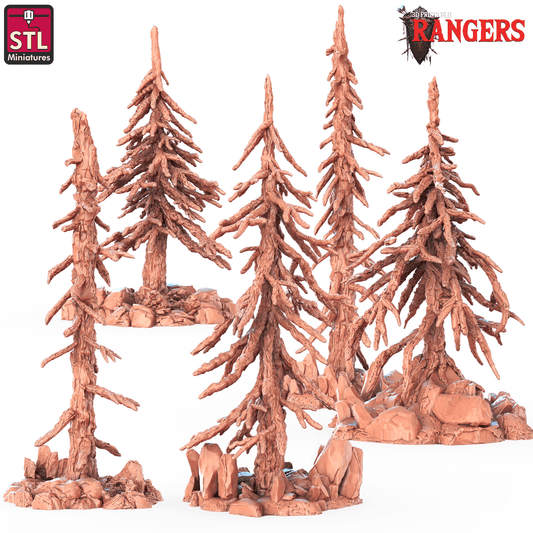3D Printed STL Miniatures Rangers Trees Set Rangers  28 - 32mm War Gaming D&D - 3D Printing Boss 