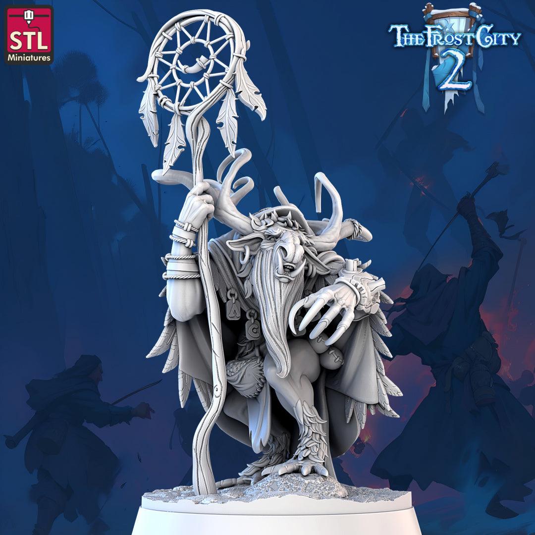 3D Printed STL Miniatures Rangifer Shamans The Frost City 2 28 - 32mm War Gaming D&D - 3D Printing Boss 