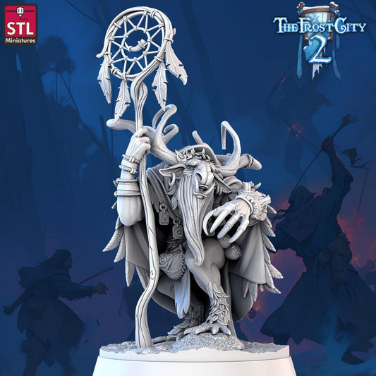3D Printed STL Miniatures Rangifer Shamans The Frost City 2 28 - 32mm War Gaming D&D - 3D Printing Boss 