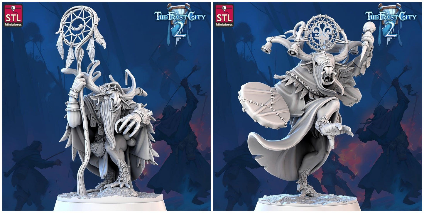 3D Printed STL Miniatures Rangifer Shamans The Frost City 2 28 - 32mm War Gaming D&D - 3D Printing Boss 
