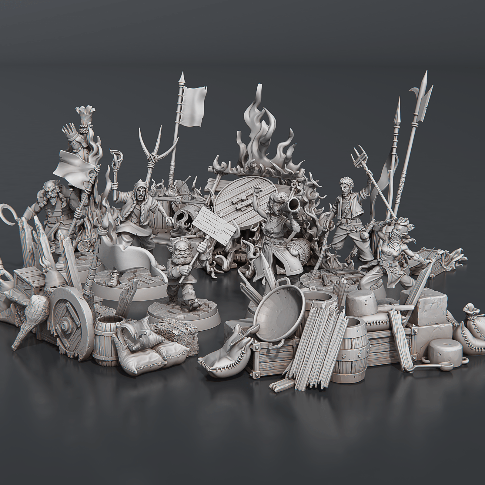 3D Printed STL Miniatures Riot Set 28 - 32mm War Gaming D&D - 3D Printing Boss 