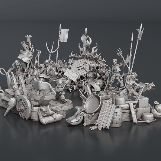 3D Printed STL Miniatures Riot Set 28 - 32mm War Gaming D&D - 3D Printing Boss 