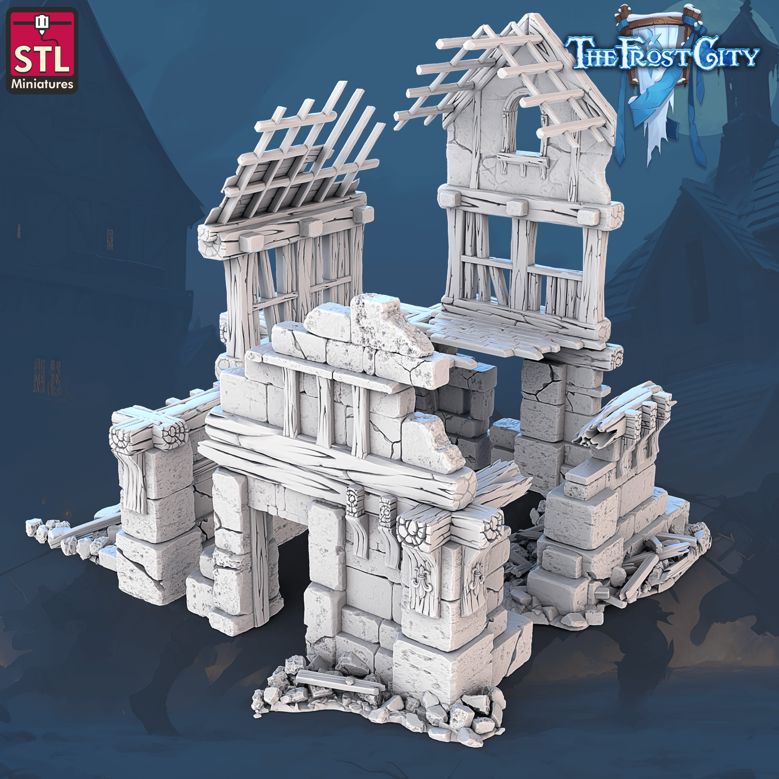 3D Printed STL Miniatures Ruined Building The Frost City 28 - 32mm War Gaming D&D - 3D Printing Boss 