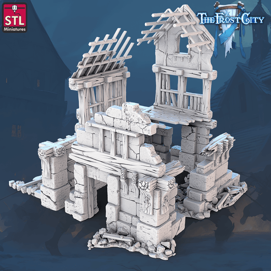 3D Printed STL Miniatures Ruined Building The Frost City 28 - 32mm War Gaming D&D - 3D Printing Boss 