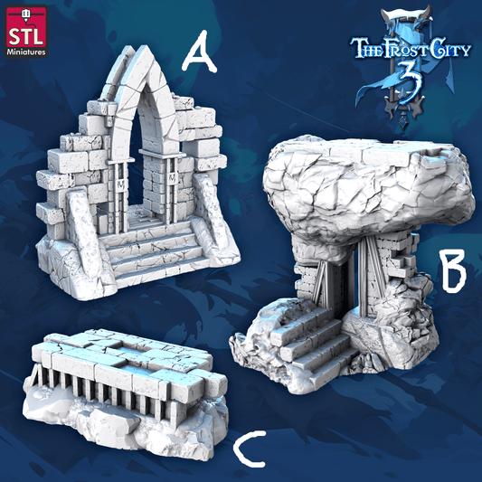 3D Printed STL Miniatures Ruins Set Core Props The Frost City 3 28 - 32mm War Gaming D&D - 3D Printing Boss 