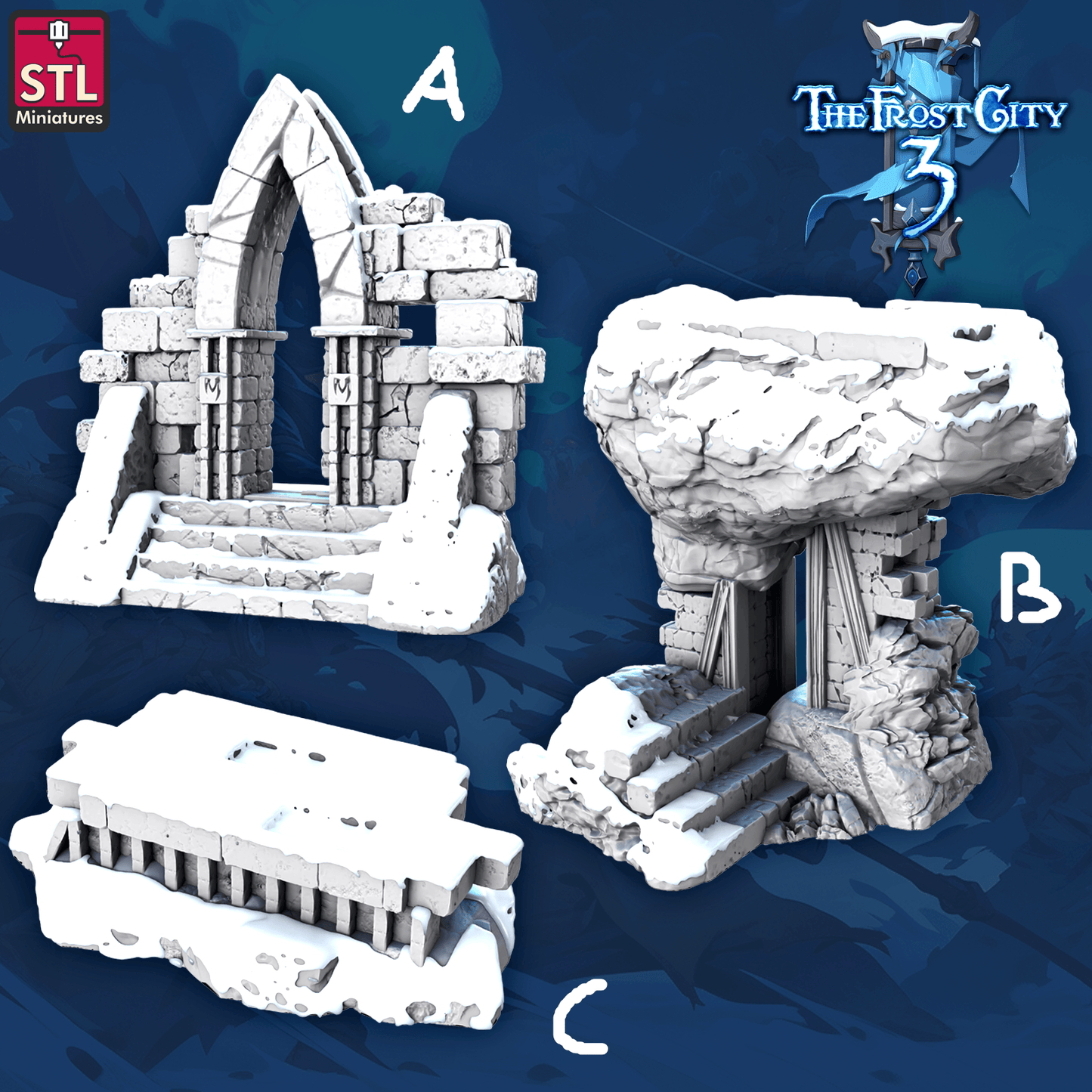 3D Printed STL Miniatures Ruins Set Core Props The Frost City 3 28 - 32mm War Gaming D&D - 3D Printing Boss 