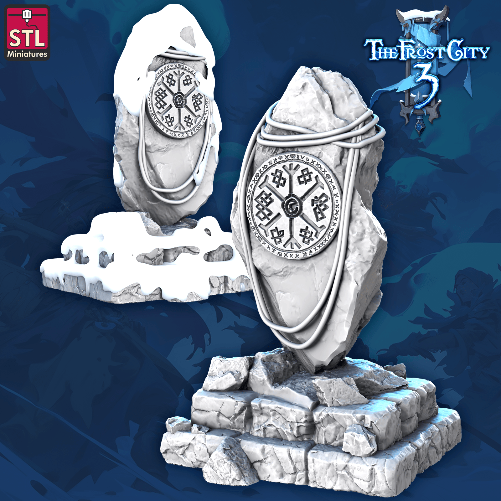 3D Printed STL Miniatures Runic Stone Core Props The Frost City 3 28 - 32mm War Gaming D&D - 3D Printing Boss 