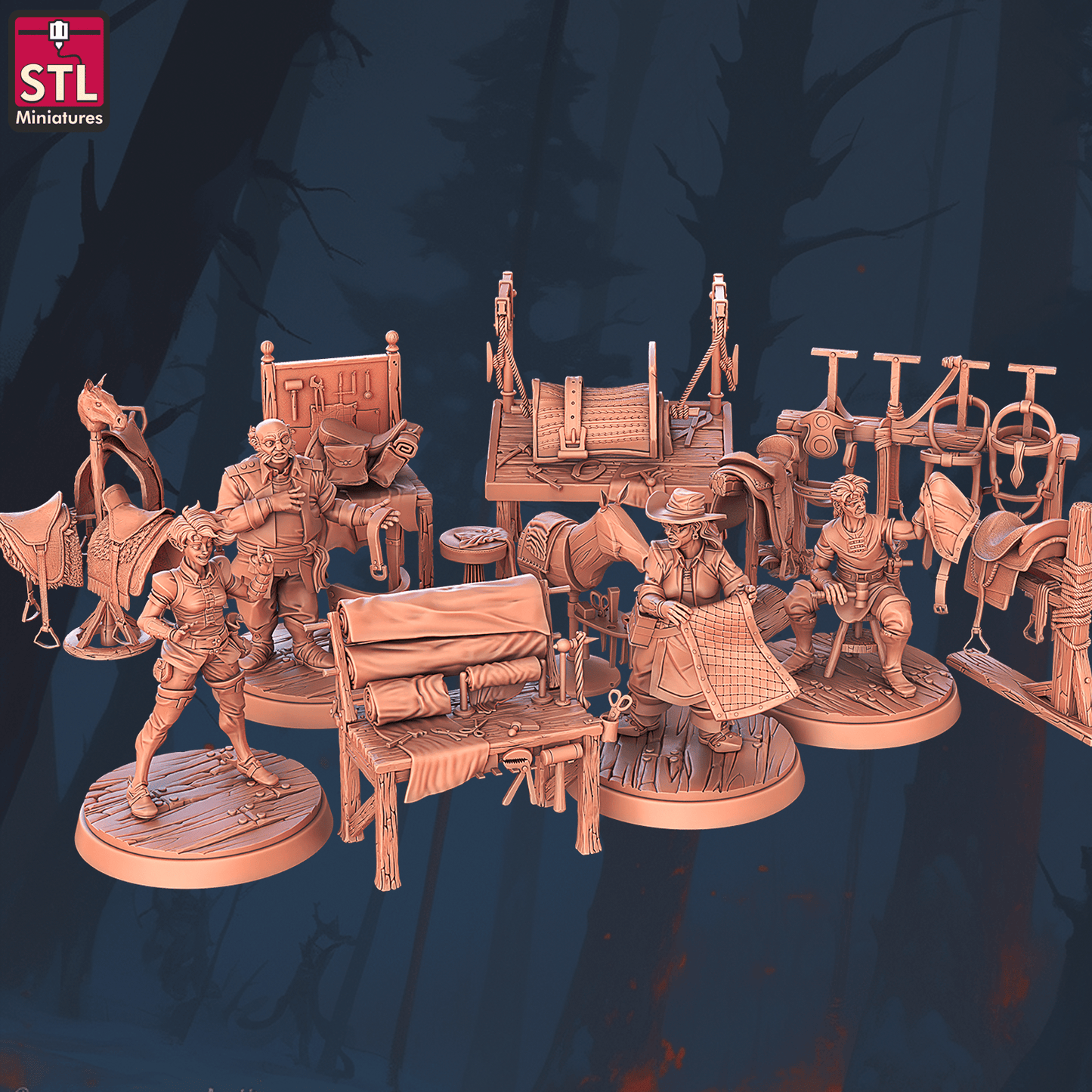 3D Printed STL Miniatures Saddlemaker Set 28 - 32mm War Gaming D&D - 3D Printing Boss 