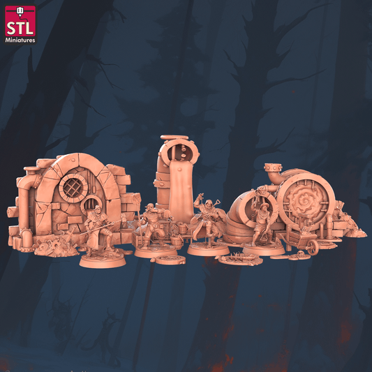3D Printed STL Miniatures Sewers Workers Set 28 - 32mm War Gaming D&D - 3D Printing Boss 