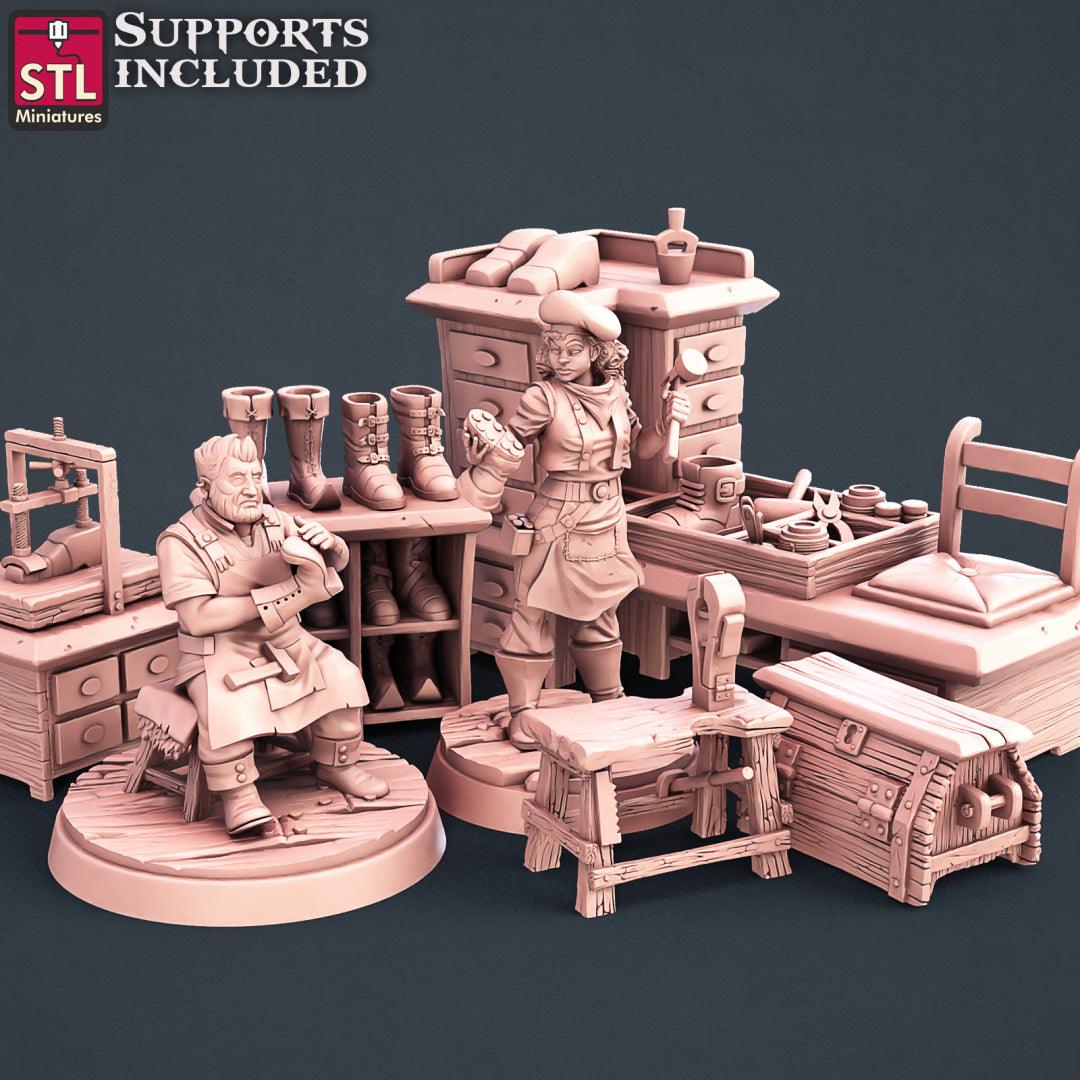 3D Printed STL Miniatures Shoemakers Set 28 - 32mm War Gaming D&D - 3D Printing Boss 