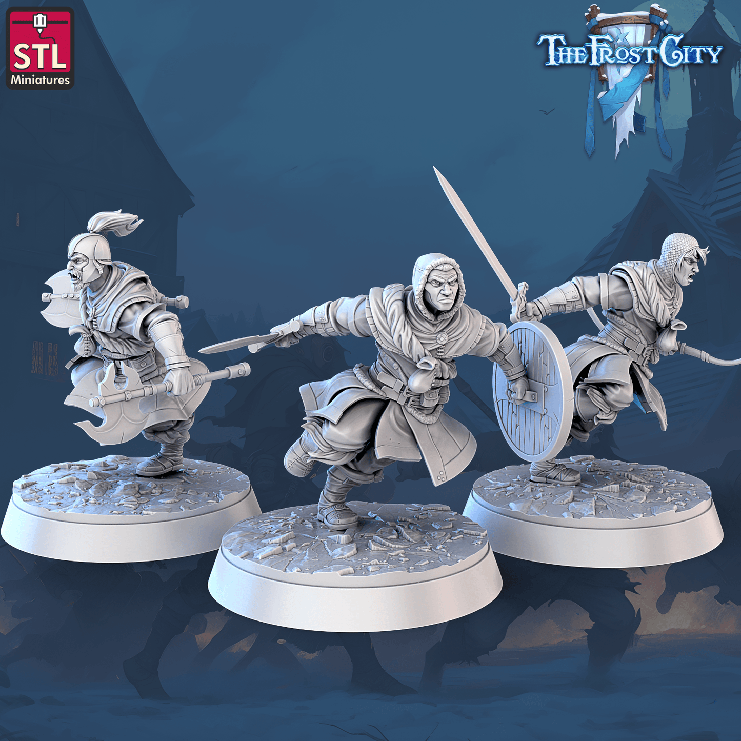 3D Printed STL Miniatures The Frost City Army Soldiers Sets - Modular 28 - 32mm War Gaming D&D - 3D Printing Boss 