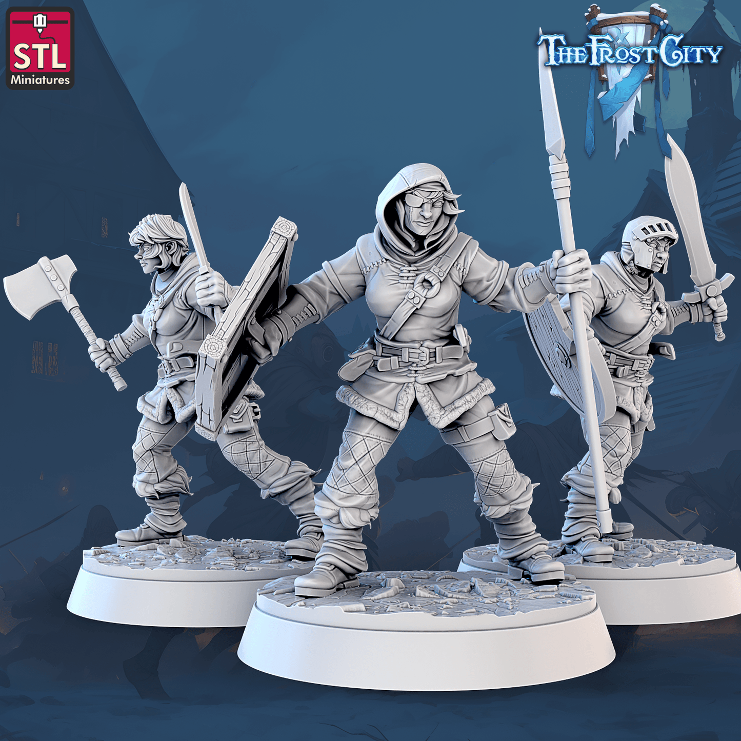 3D Printed STL Miniatures The Frost City Army Soldiers Sets - Modular 28 - 32mm War Gaming D&D - 3D Printing Boss 