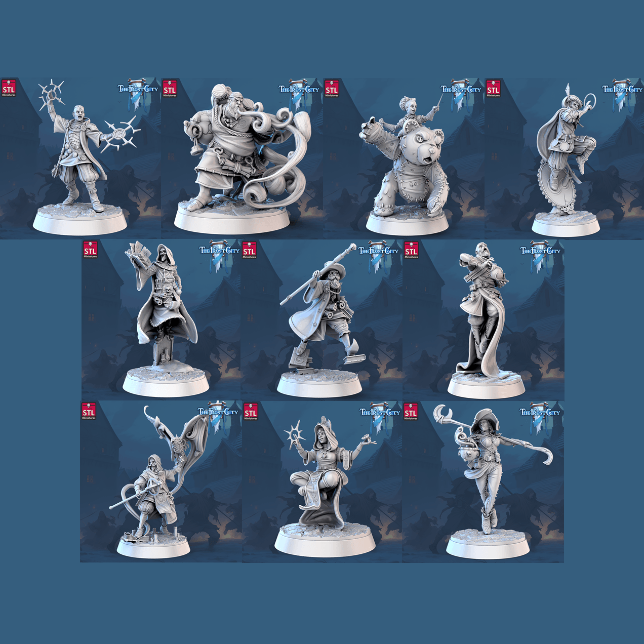3D Printed STL Miniatures The Frost City Mages 28 - 32mm War Gaming D&D - 3D Printing Boss 