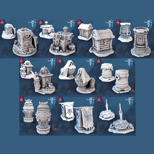 3D Printed STL Miniatures The Frost City Treasure Tokens 28 - 32mm War Gaming D&D - 3D Printing Boss 
