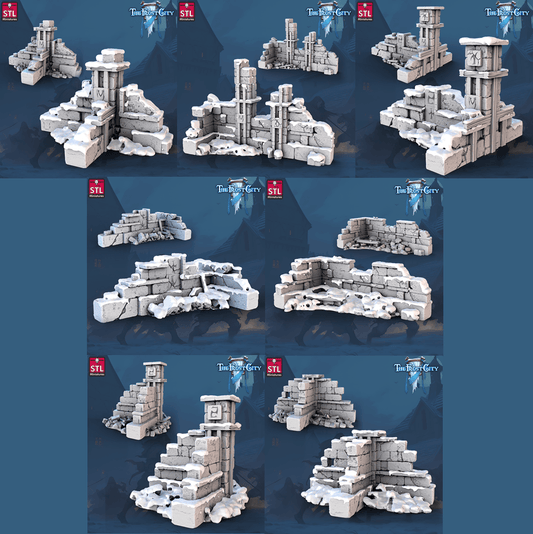 3D Printed STL Miniatures The Frost City Wall Set 28 - 32mm War Gaming D&D - 3D Printing Boss 