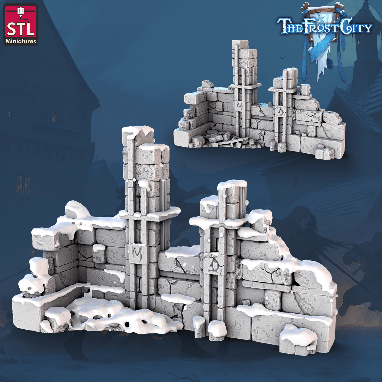 3D Printed STL Miniatures The Frost City Wall Set 28 - 32mm War Gaming D&D - 3D Printing Boss 