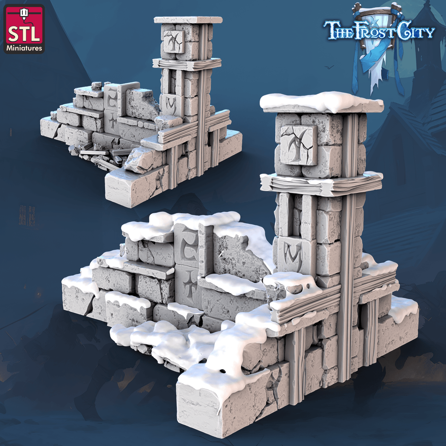 3D Printed STL Miniatures The Frost City Wall Set 28 - 32mm War Gaming D&D - 3D Printing Boss 