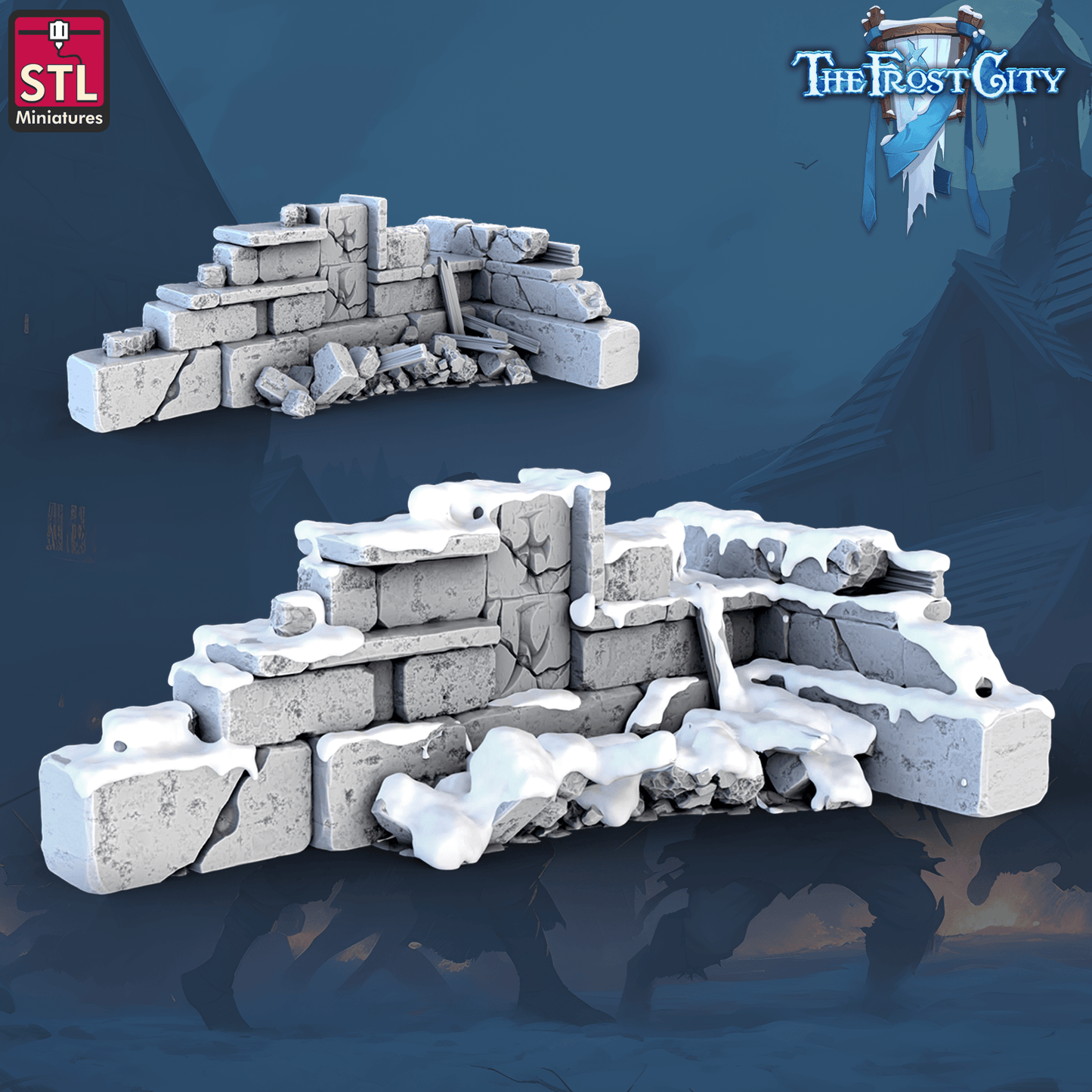 3D Printed STL Miniatures The Frost City Wall Set 28 - 32mm War Gaming D&D - 3D Printing Boss 