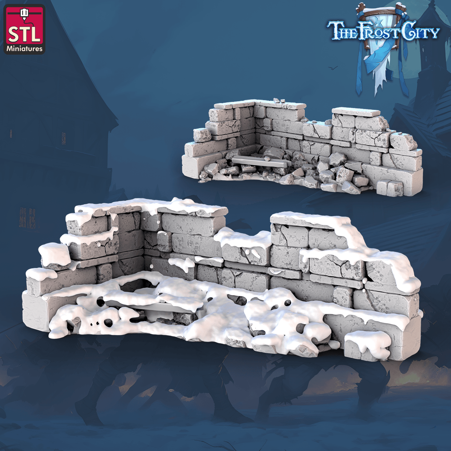 3D Printed STL Miniatures The Frost City Wall Set 28 - 32mm War Gaming D&D - 3D Printing Boss 