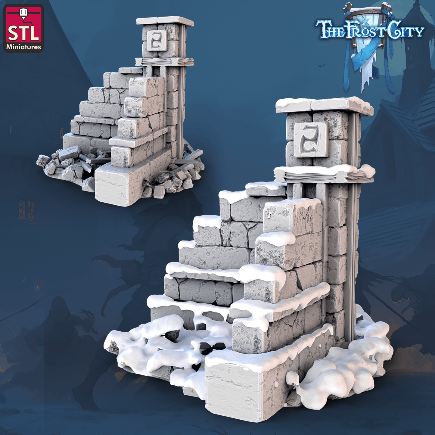 3D Printed STL Miniatures The Frost City Wall Set 28 - 32mm War Gaming D&D - 3D Printing Boss 