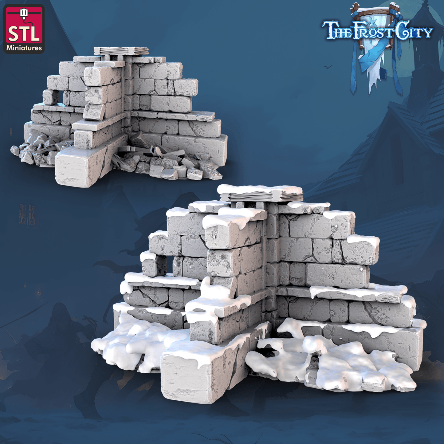 3D Printed STL Miniatures The Frost City Wall Set 28 - 32mm War Gaming D&D - 3D Printing Boss 