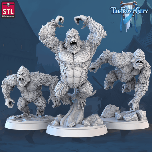 3D Printed STL Miniatures The Frost City White Gorillas 28 - 32mm War Gaming D&D - 3D Printing Boss 