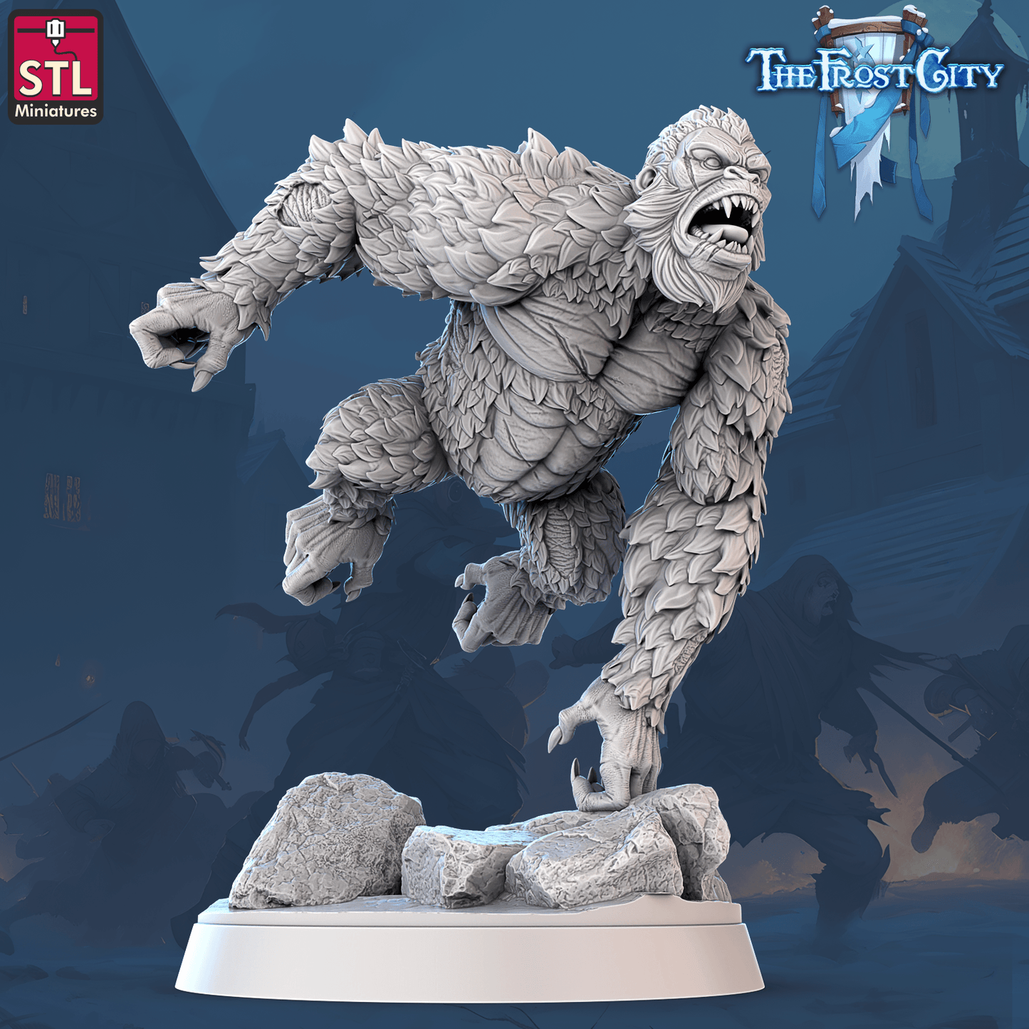 3D Printed STL Miniatures The Frost City White Gorillas 28 - 32mm War Gaming D&D - 3D Printing Boss 
