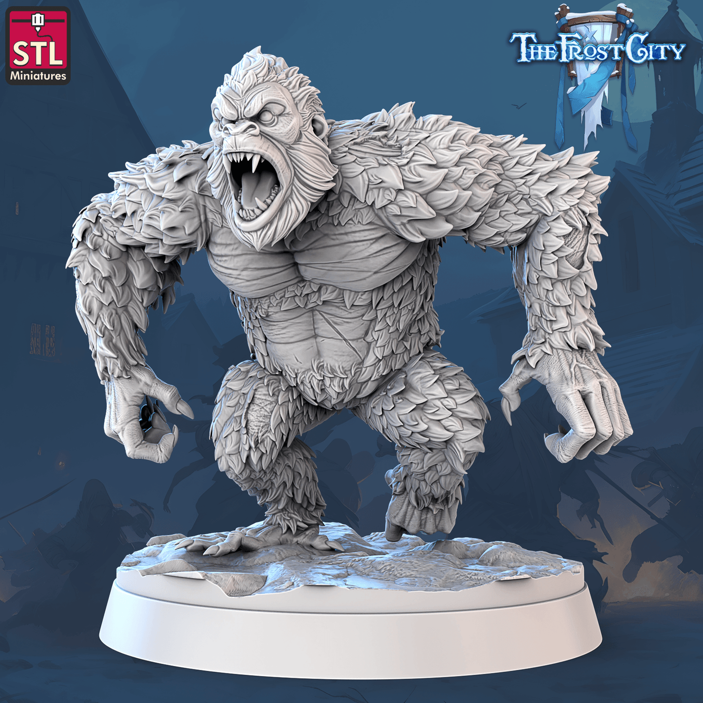 3D Printed STL Miniatures The Frost City White Gorillas 28 - 32mm War Gaming D&D - 3D Printing Boss 