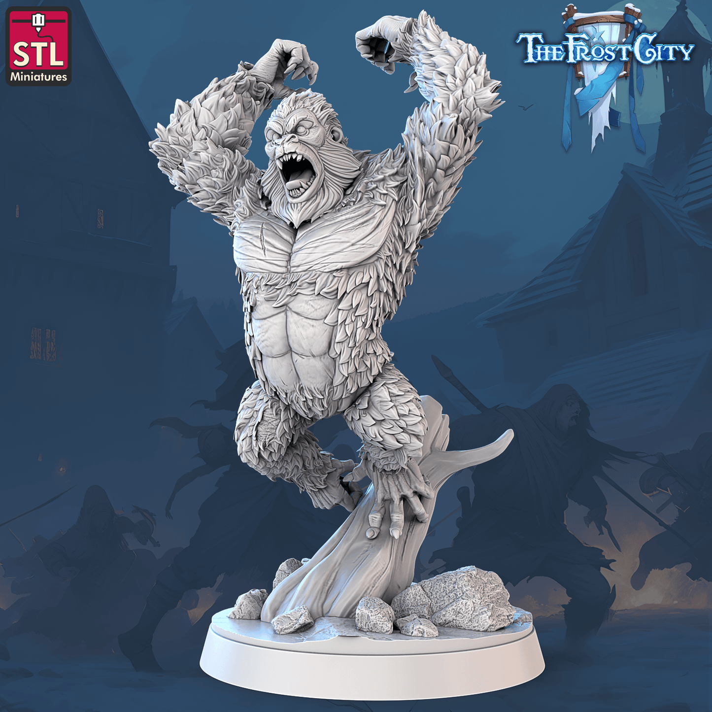 3D Printed STL Miniatures The Frost City White Gorillas 28 - 32mm War Gaming D&D - 3D Printing Boss 