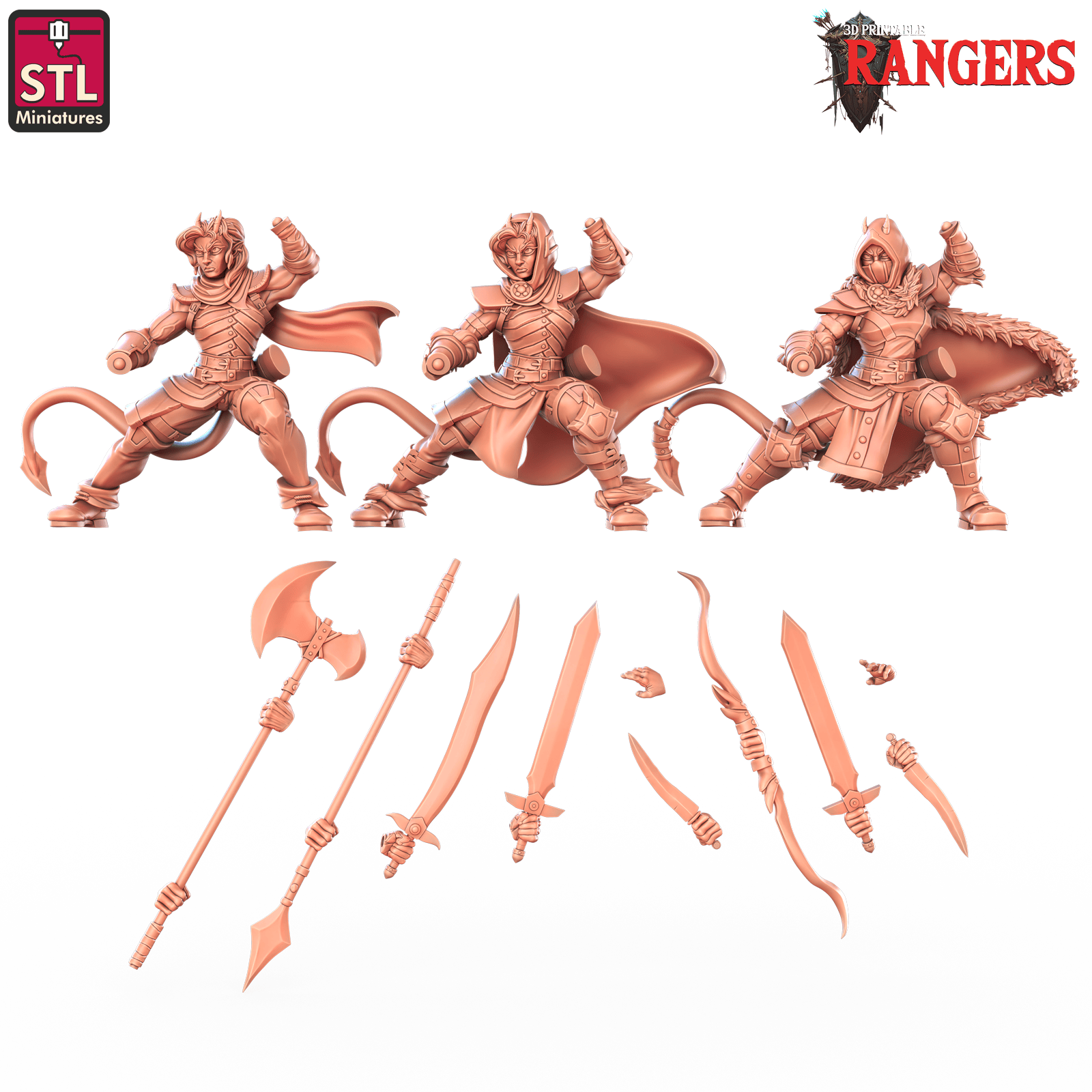 3D Printed STL Miniatures Tiefling Female Ranger Rangers 28 - 32mm War Gaming D&D - 3D Printing Boss 