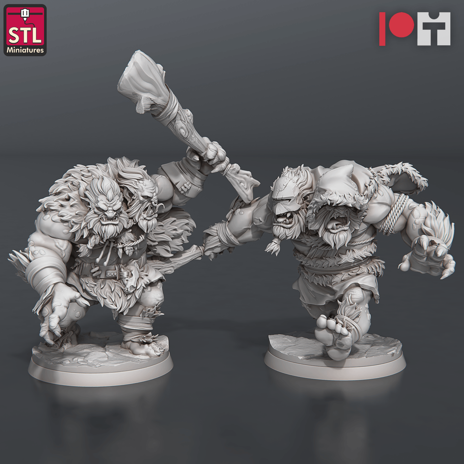 3D Printed STL Miniatures Two Headed Show Troll Set 28 - 32mm War Gaming D&D - 3D Printing Boss 