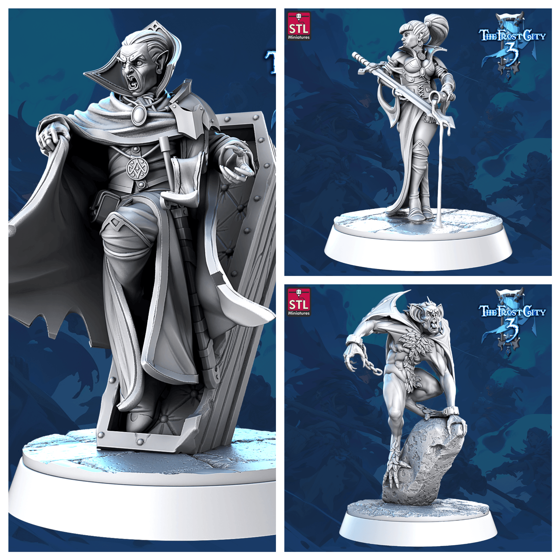 3D Printed STL Miniatures Vampire Core Characters The Frost City 3 28 - 32mm War Gaming D&D - 3D Printing Boss 