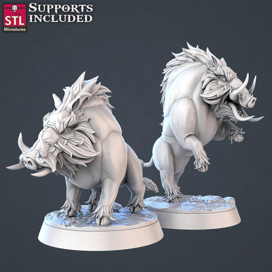 3D Printed STL Miniatures Wild Boars | 28 - 32mm War Gaming D&D - 3D Printing Boss 