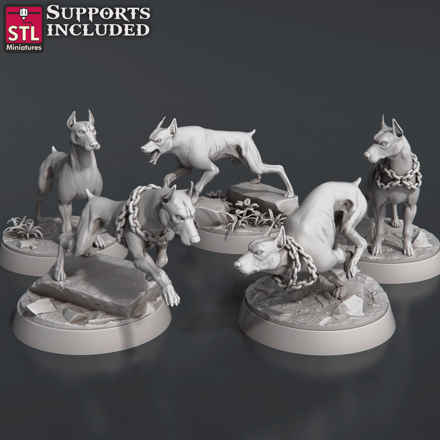3D Printed STL Miniatures Wild Dogs Set 28 - 32mm War Gaming D&D - 3D Printing Boss 