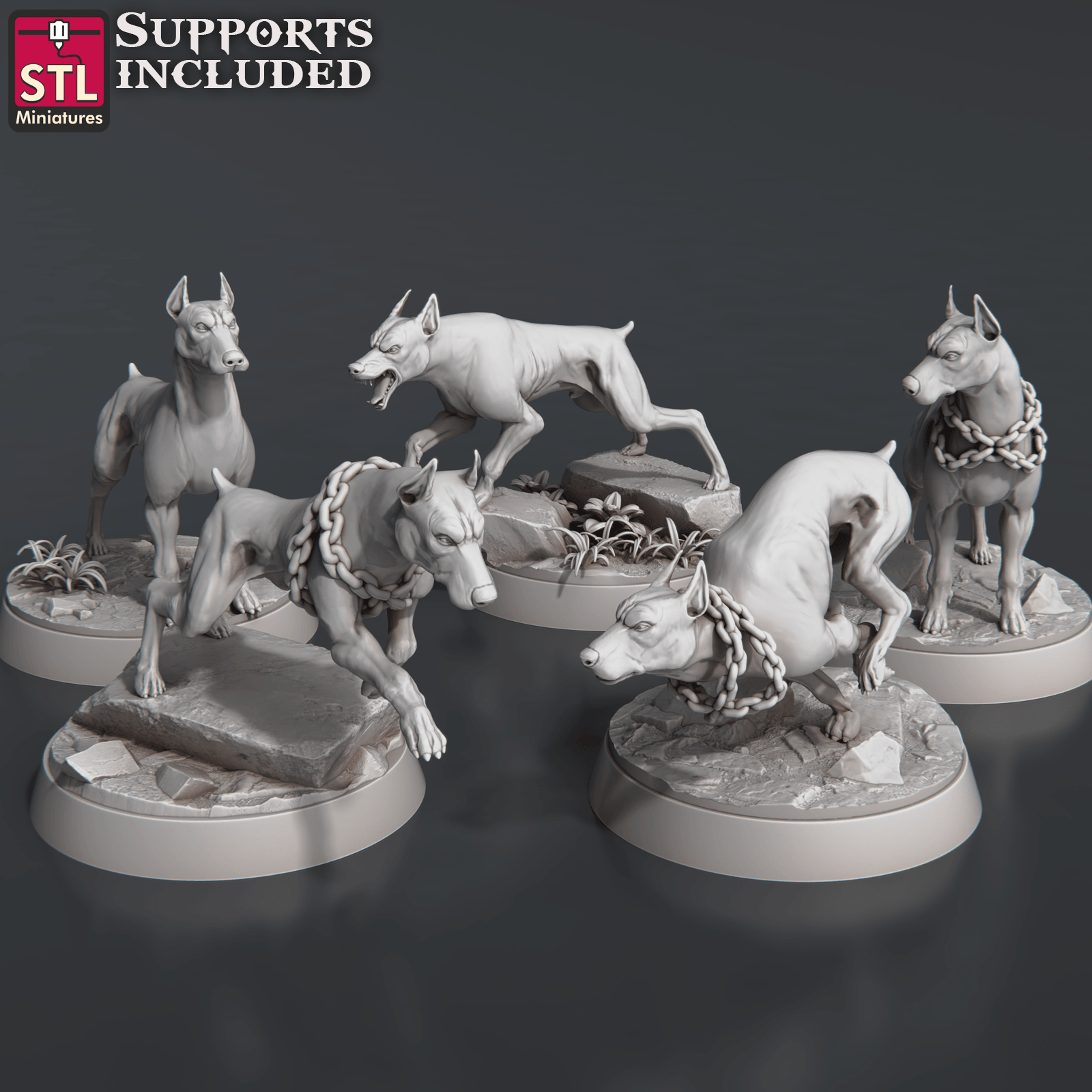 3D Printed STL Miniatures Wild Dogs Set 28 - 32mm War Gaming D&D - 3D Printing Boss 