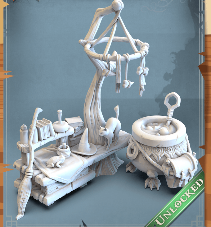 3D Printed STL Miniatures Witch Props 28 - 32mm War Gaming D&D - 3D Printing Boss 