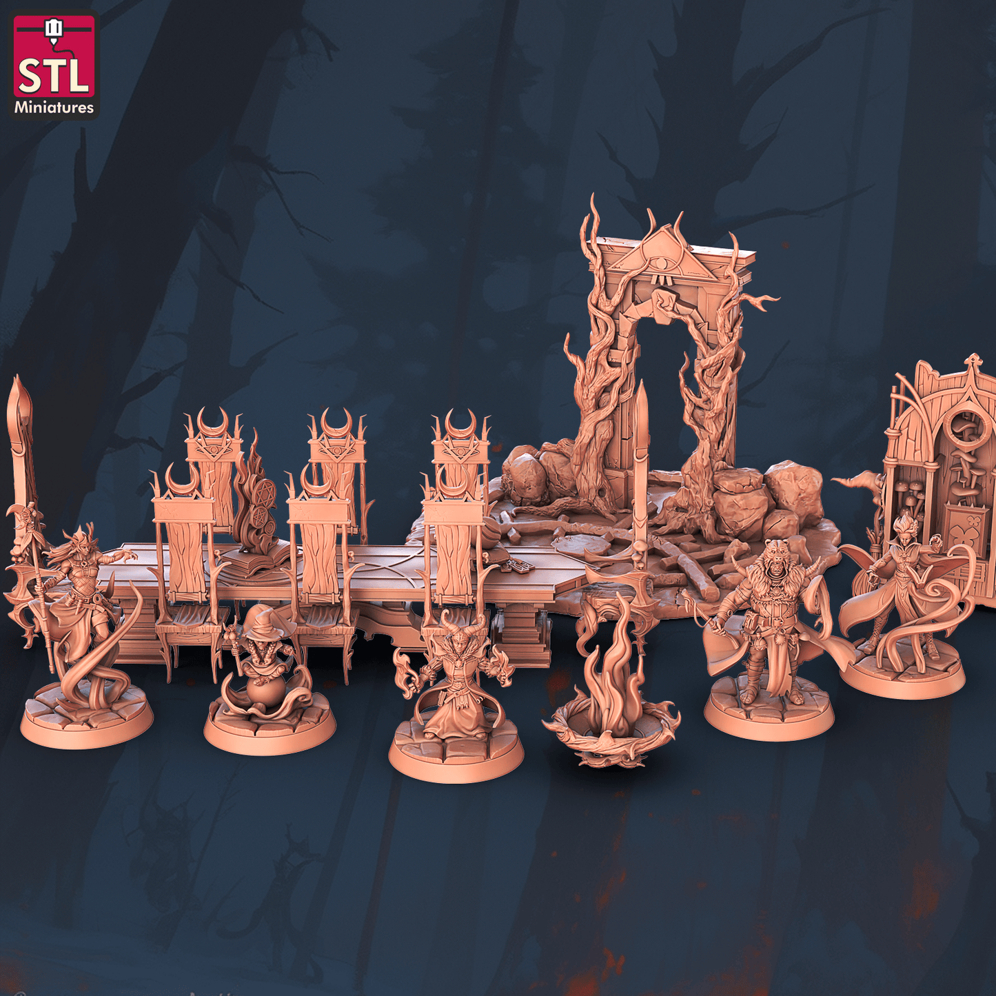 3D Printed STL Miniatures Witches Council Set 28 - 32mm War Gaming D&D - 3D Printing Boss 