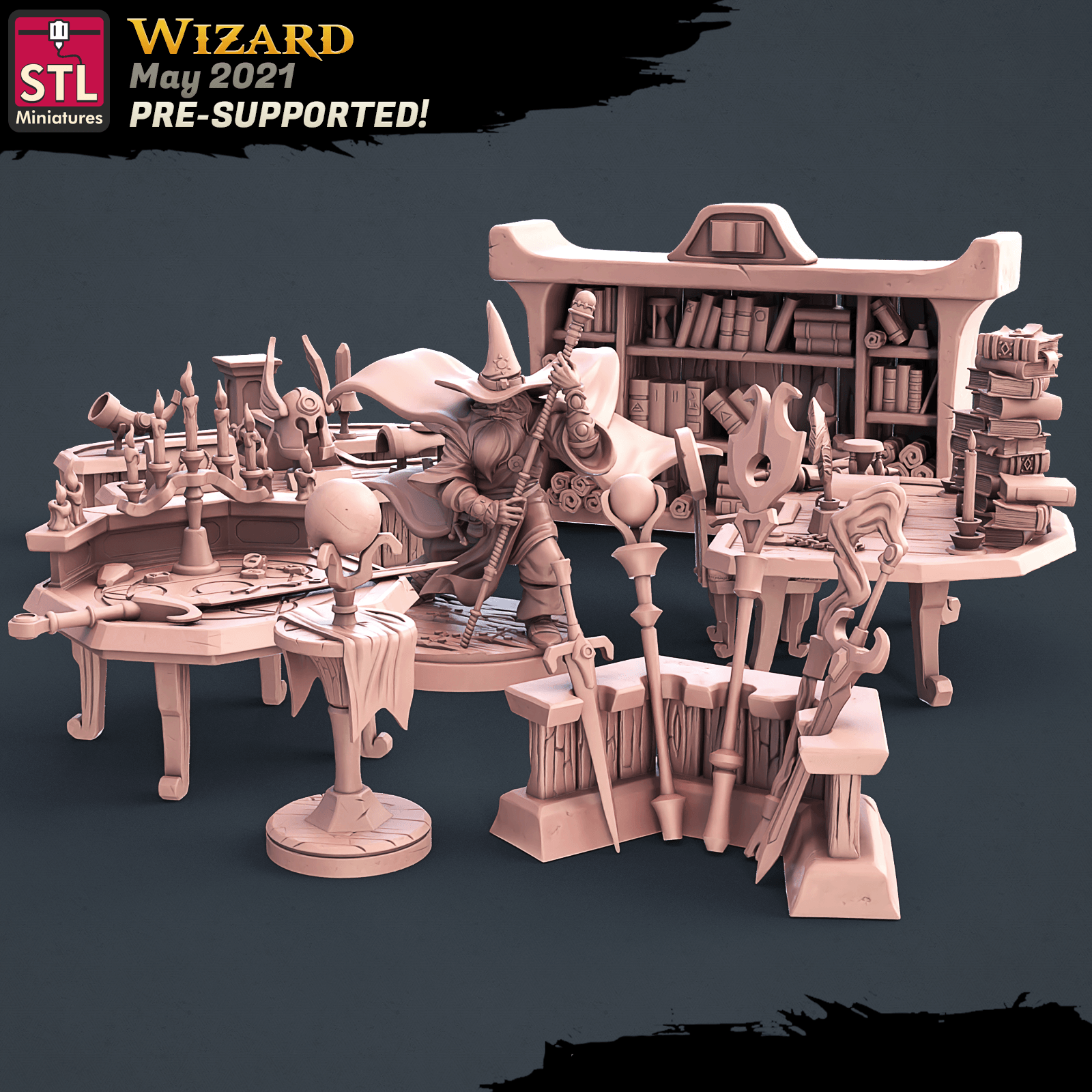 3D Printed STL Miniatures Wizard Set 28 - 32mm War Gaming D&D - 3D Printing Boss 