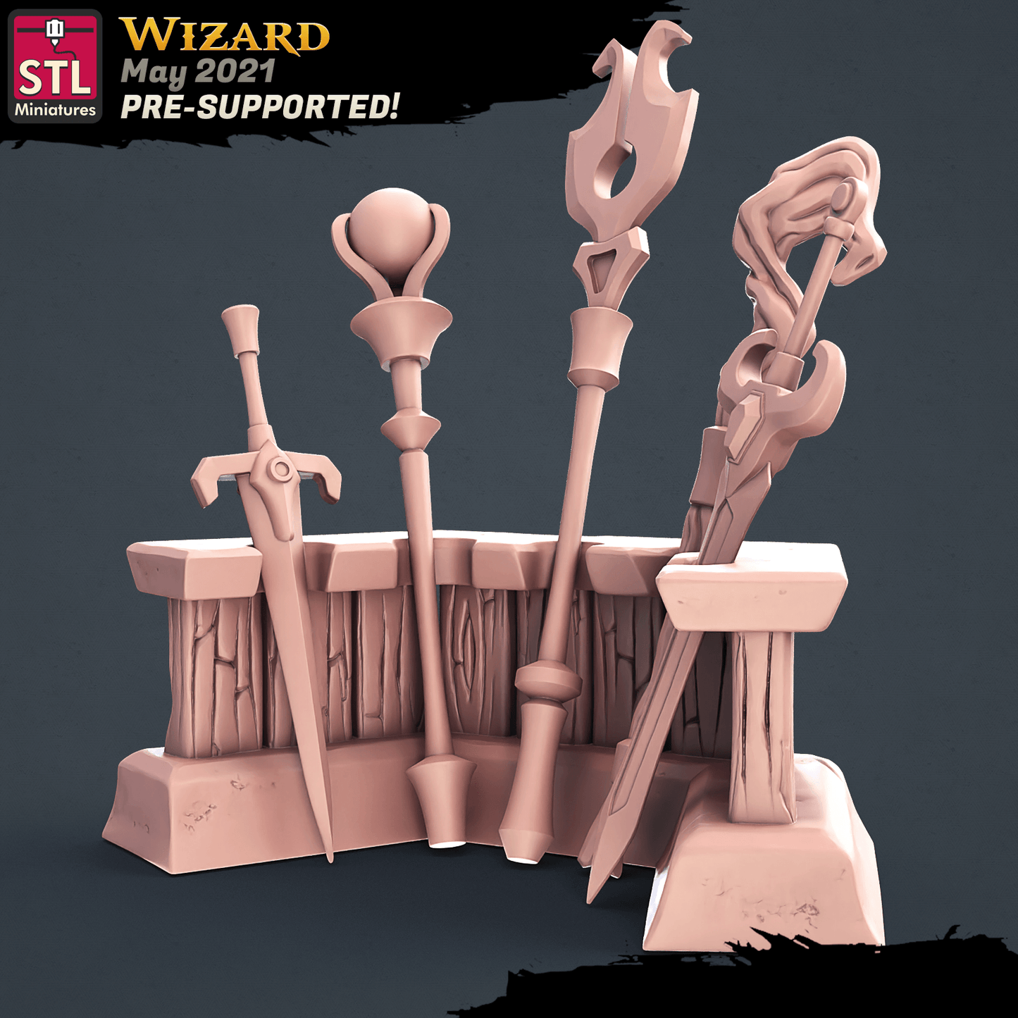 3D Printed STL Miniatures Wizard Set 28 - 32mm War Gaming D&D - 3D Printing Boss 