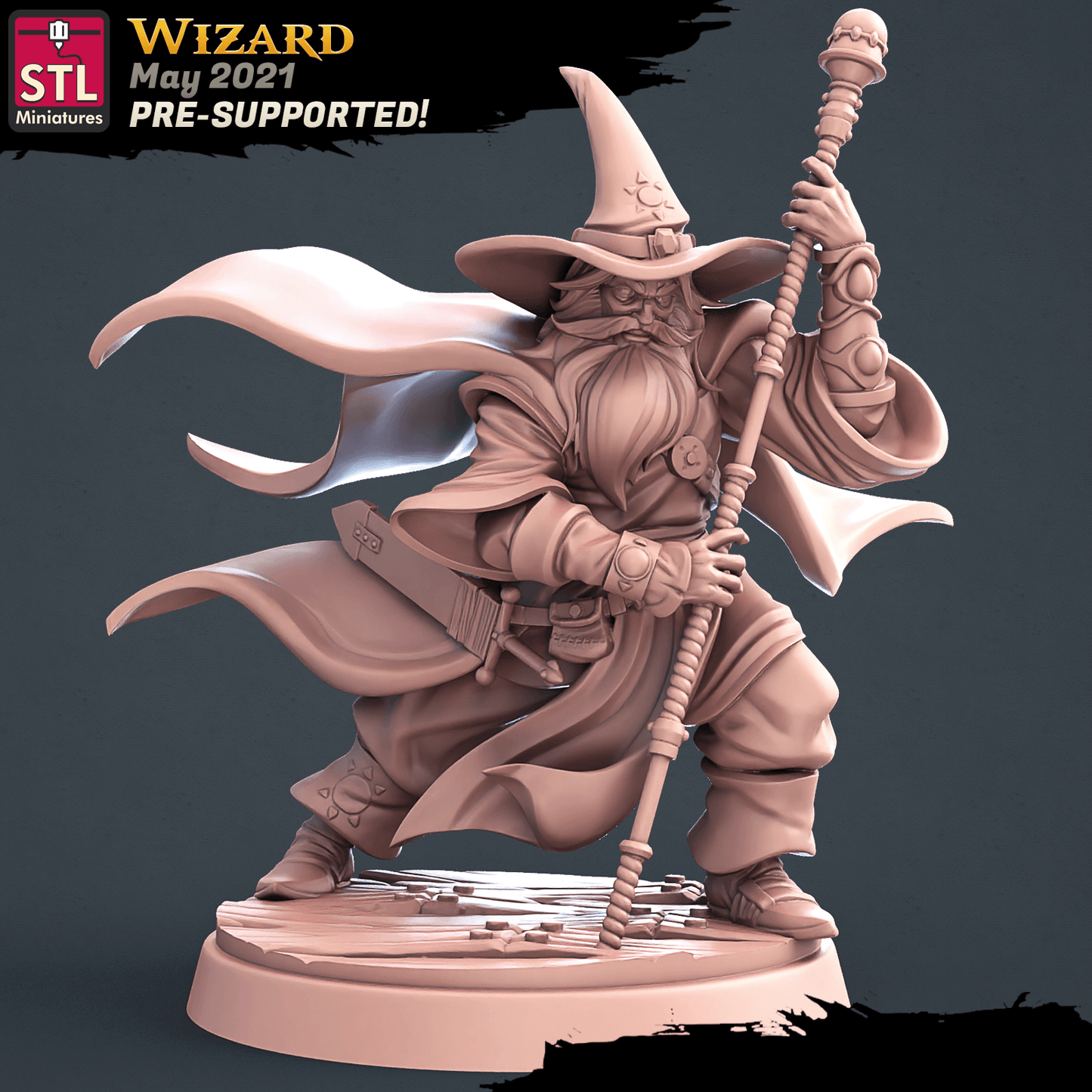 3D Printed STL Miniatures Wizard Set 28 - 32mm War Gaming D&D - 3D Printing Boss 