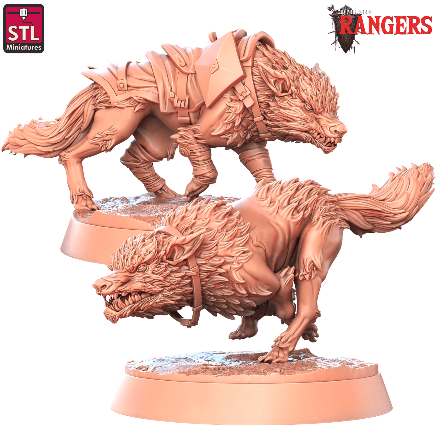 3D Printed STL Miniatures Wolves Rangers 28 - 32mm War Gaming D&D - 3D Printing Boss 