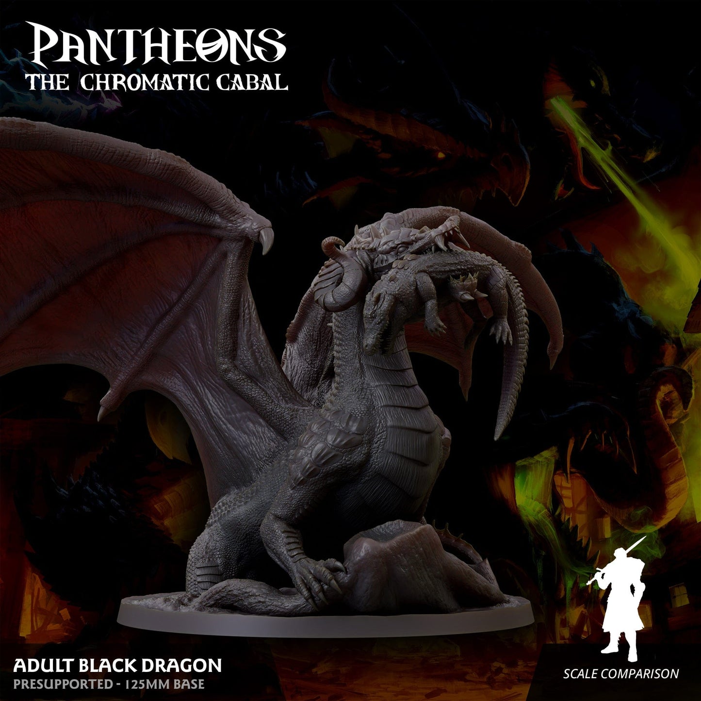 3D Printed Sordane Publishing Adult Black Dragon Pantheons The Chromatic Cabal 28 32mm D&D - 3D Printing Boss 