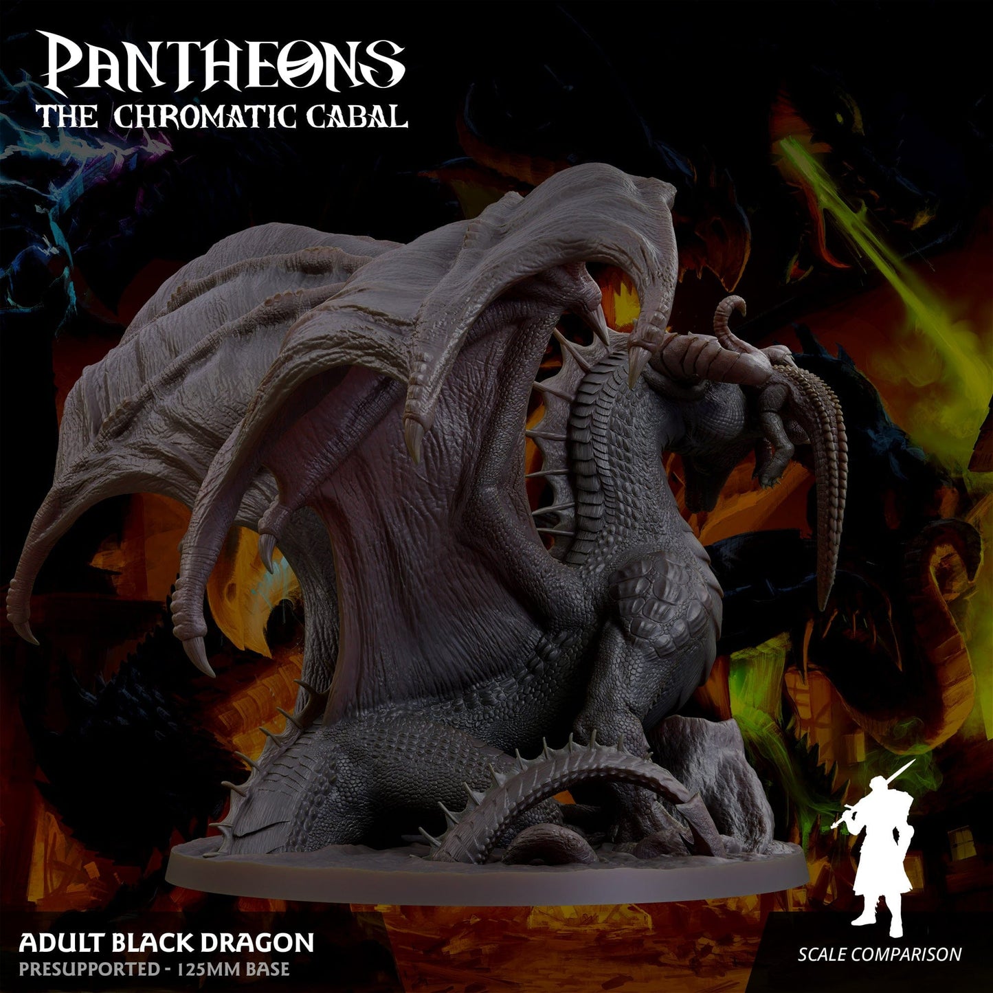 3D Printed Sordane Publishing Adult Black Dragon Pantheons The Chromatic Cabal 28 32mm D&D - 3D Printing Boss 