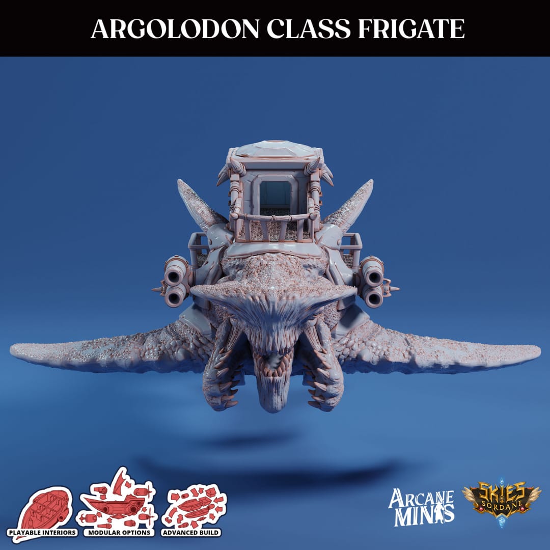 3D Printed Sordane Publishing Airship Argolodon Class Frigate MM (XYZ) 931 x 793 x 355 28 32mm D&D - 3D Printing Boss 