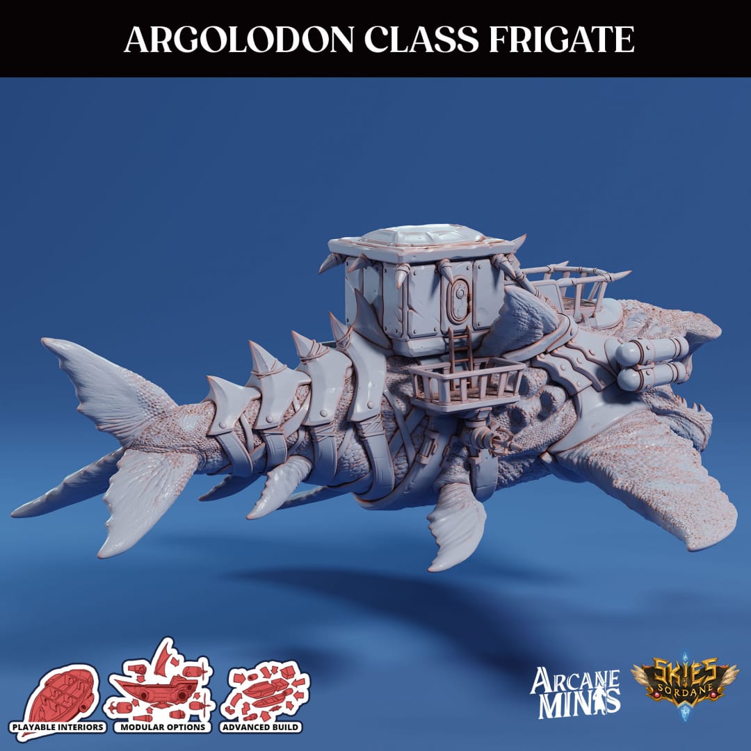 3D Printed Sordane Publishing Airship Argolodon Class Frigate MM (XYZ) 931 x 793 x 355 28 32mm D&D - 3D Printing Boss 
