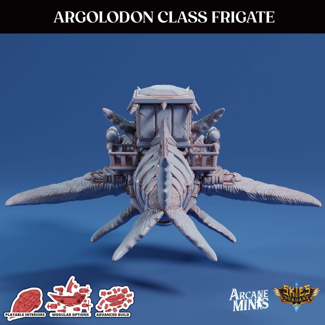 3D Printed Sordane Publishing Airship Argolodon Class Frigate MM (XYZ) 931 x 793 x 355 28 32mm D&D - 3D Printing Boss 