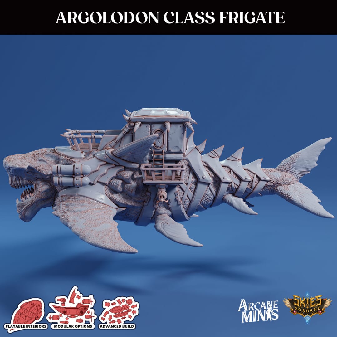 3D Printed Sordane Publishing Airship Argolodon Class Frigate MM (XYZ) 931 x 793 x 355 28 32mm D&D - 3D Printing Boss 
